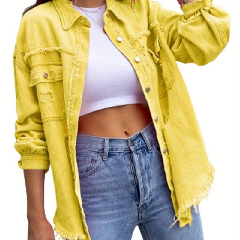 Женская джинсовая куртка в ретро-стиле, европейско-американская, с длинными рукавами и пуговицами, 2026 L жёлтый