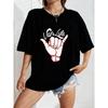 White Oversized T-Shirt With Van Life Hand Sign Print For Casual Wear And Street Style