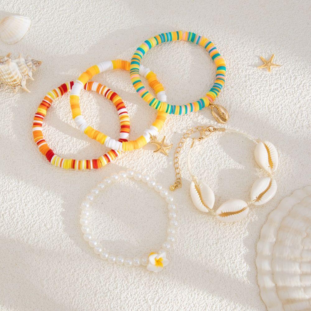 Colorful Ocean Style Hand Chain Jewelry Bohemia Bracelet Set Starfish Shell Bracelet  Summer