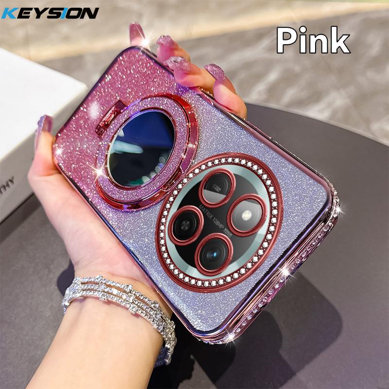KEYSION Luxury Glitter Jewelled Magnetic Phone Case for HONOR X9c 5G Makeup Mirror Stand Shockproof Cover for Magic 7 Lite 5G