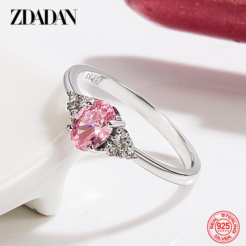925 Silver 18K Gold Oval Pink Zircon Ring for Women Wedding Jewelry 6 серебряный