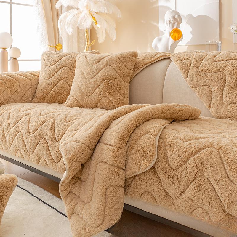 Winter Plush Sofa Cushion Thickened Non-Slip High-End Leather Sofa Cover Autumn and Winter Affordable Luxury Style Simple Cushion