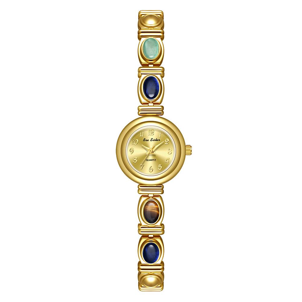 NEW Luxury Circular Dial Women's Watch Lucky Natural Jade Colorful Jewelry Quartz Ladies Wristwatch Waterproof Watches for Women