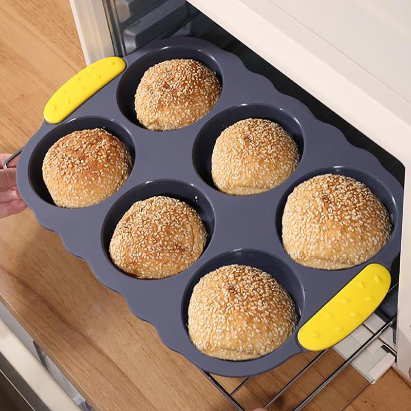 Stampo in Silicone per Panini da Hamburger a 6 Cavità, Stampo da Plumcake Antiaderente e Stampini per Panini da Hamburger Resistenti al Calore per la Cottura, Stampini da Pane per la Cottura