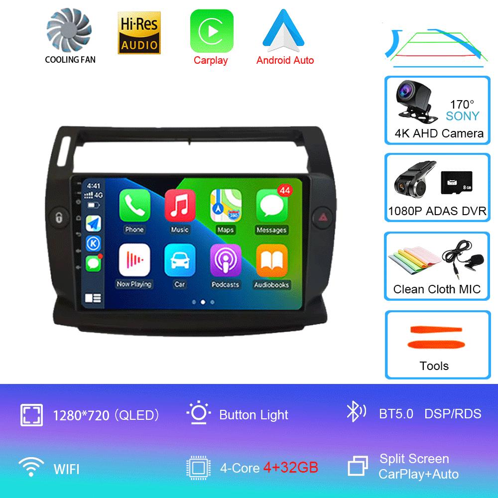 Car Radio Android 14 Carplay For Citroen C4 C-Triomphe Quatre 2004 - 2014 Navigation GPS Multimedia Player Stereo WiFi+4G DSP BT