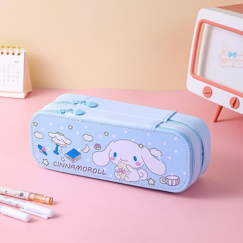 Sanrio Double Layers Pencil Case Durable Zipper Large Capacity Cartoon Stationery Box for Office Stationery Storage