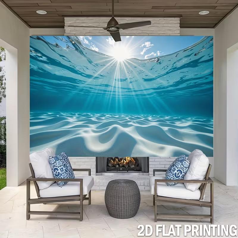 

Sunlit Underwater Ocean Tapestry, Clear Blue Water Scenery Backdrop, Aesthetic Home Wall Decor 47.2x31.5inch/120*80cm