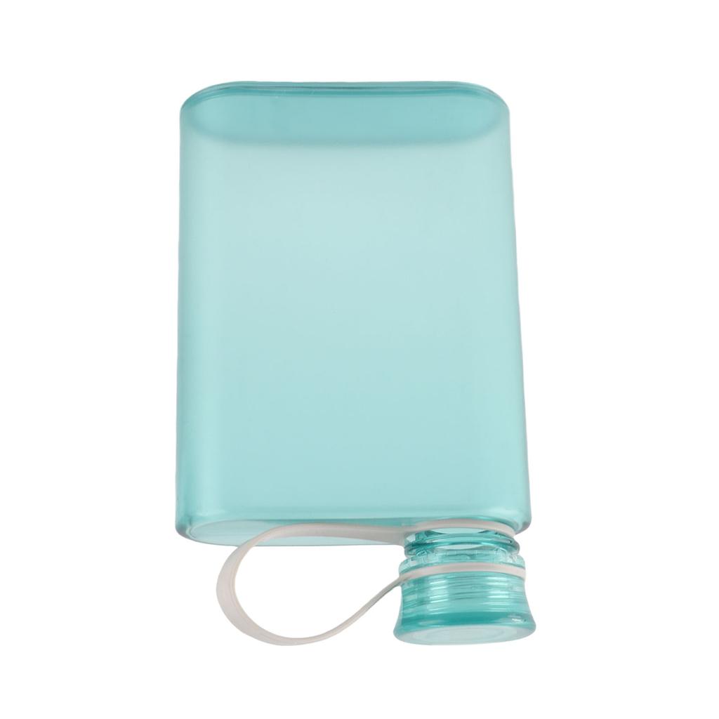 Flat Water Bottle Plastic Leak Proof Transparent Square Portable Paper Water Bottle 380ml Blue