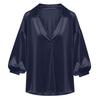 Women’s Loose Fit Satin Blouse with V Neck Collared Design and Three Quarter Puff Sleeves for Casual or Office Wear