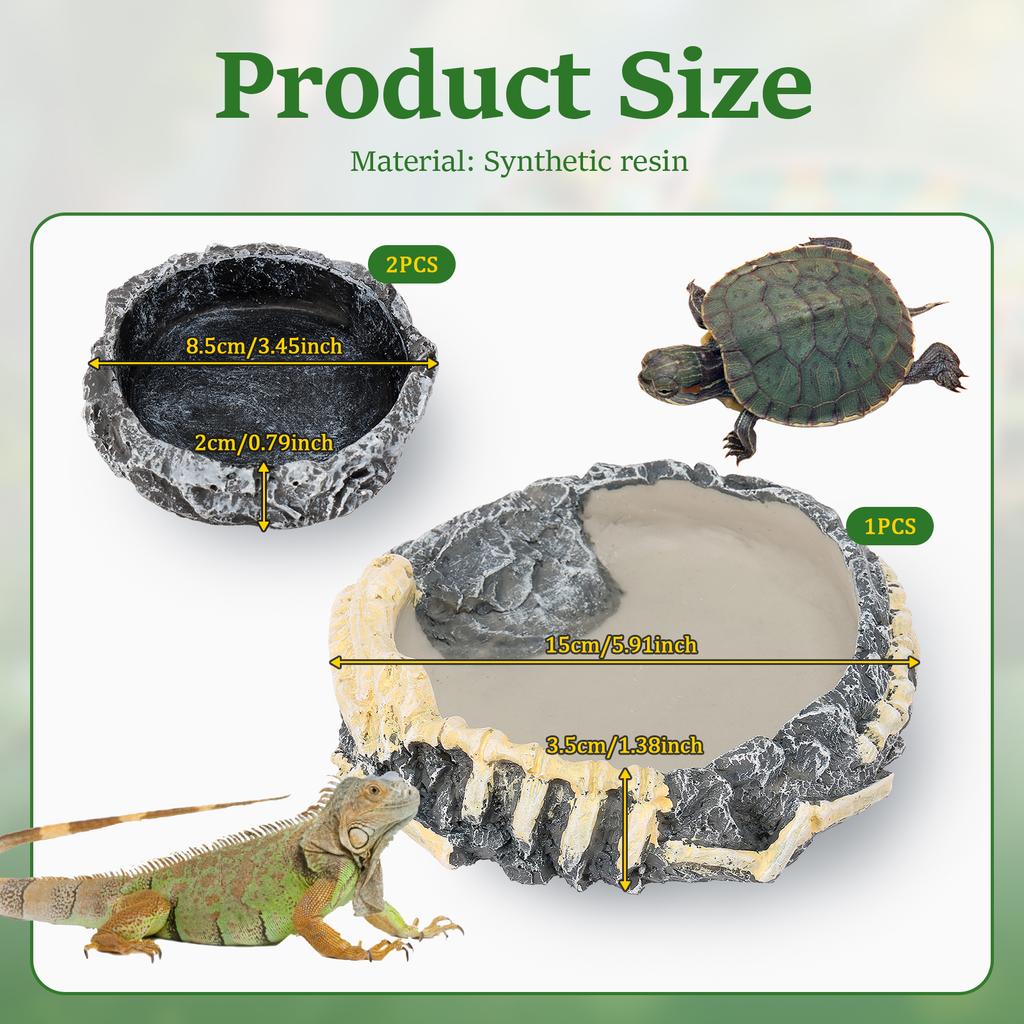 3Pcs Reptile Water Dishes and Food Feeding Bowls Synthetic Resin Anti Rollover Design Stable Base for Various Pet Boxes