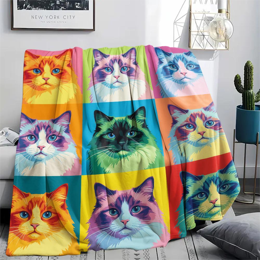 Colorful nine grid cat dog Print Flannel Blanket,High quality Comfortable for All Seasons,Home Decor,Warmth and Comfort,Perfect for Christmas Gifts