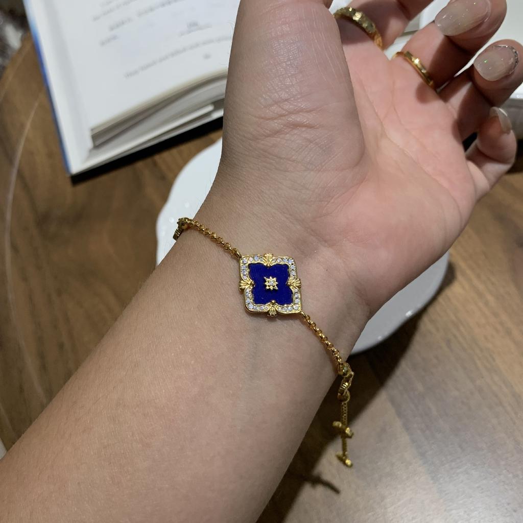 Lasbuchi Court Style Four-Leaf Clover Natural White Fritillary Tiger Eye Bracelet Light Luxury High-End Jewelry