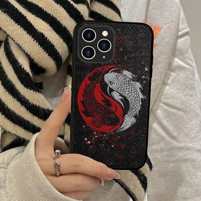 Chinese Koi Fishes Phone Case Hard Leather Case for iPhone 11 12 13 Mini Pro Max 8 7 Plus SE 2020 X XR XS Coque