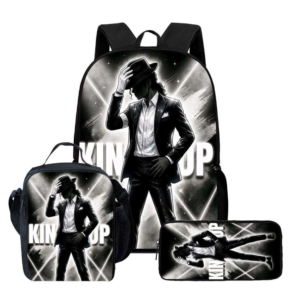 MJ Printed Backpack Lunch Bag Pencil Case Set for Kids Students
