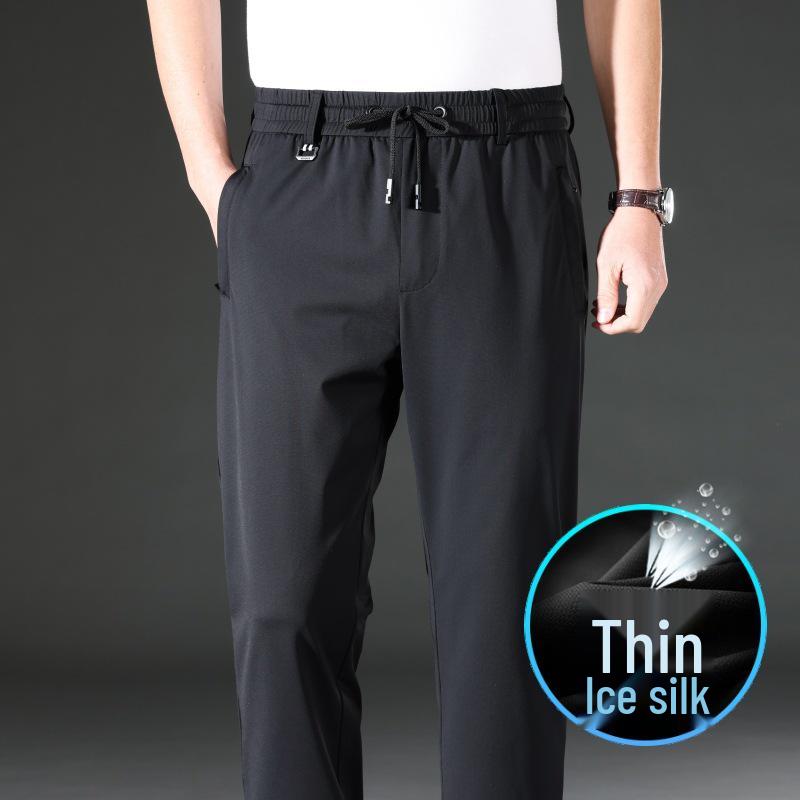 Men's Summer Ice Silk Quick-Dry Elastic Waist Casual Pants