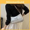 Solid Color Simple Bow Decoration Crocodile Texture Women Casual Shoulder Bag