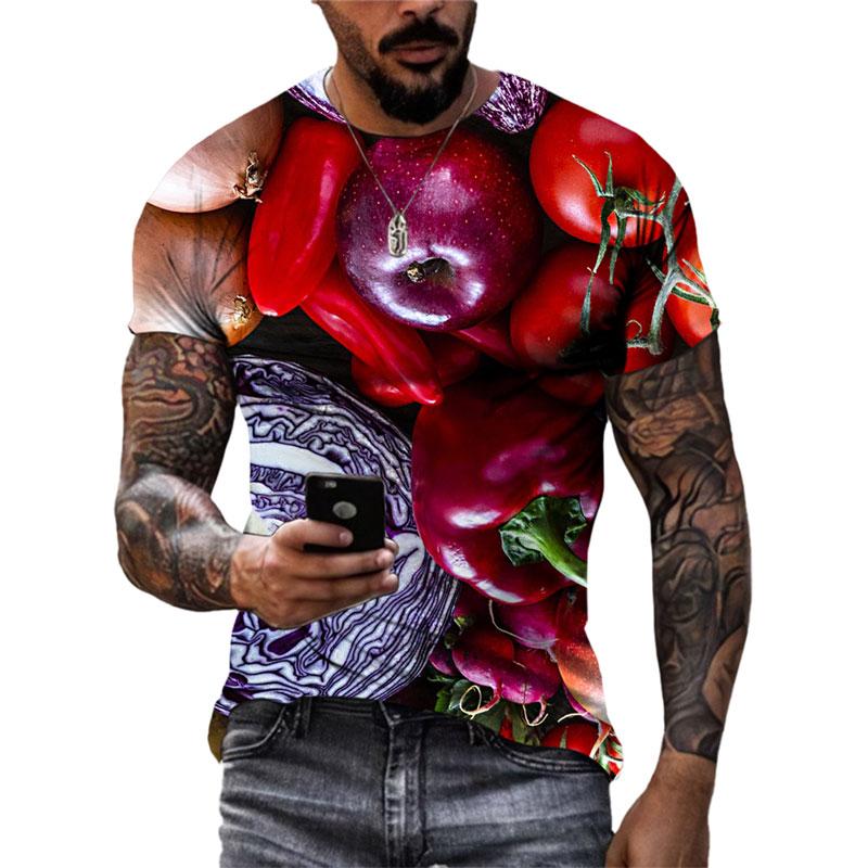 

Летняя футболка с круглым вырезом, 3D-принтом с интересными фруктами и овощами, модная повседневная мужская футболка с коротким рукавом 6XL