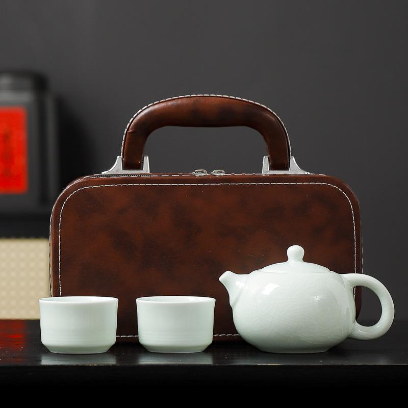 Ceramic Travel Tea Set Outdoor Portable Quick One Pot Two Cups Dragon Boat Festival Company Annual Meeting Gift