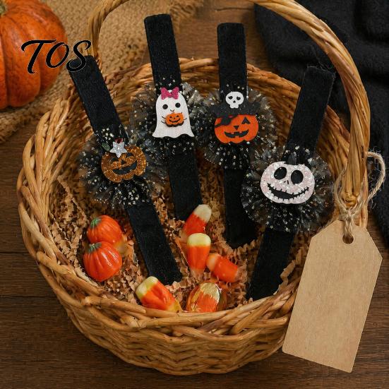 Lightweight Portable Wrist Accessories Stuffed Halloween Slap Bracelets for Kids, Plush Pumpkin Ghost Skull Cute Comfortable Wearable Party Gear Band