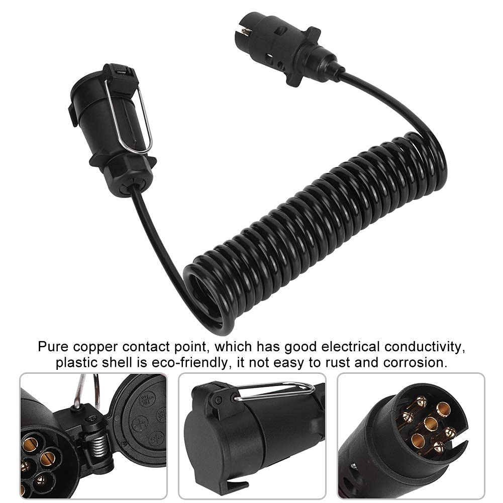 Gorgeri Trailer Cable Adapter, 7 Pin Trailer Plug with 98.4" Spring Extension Cable Wiring Adapter Connector Accessories