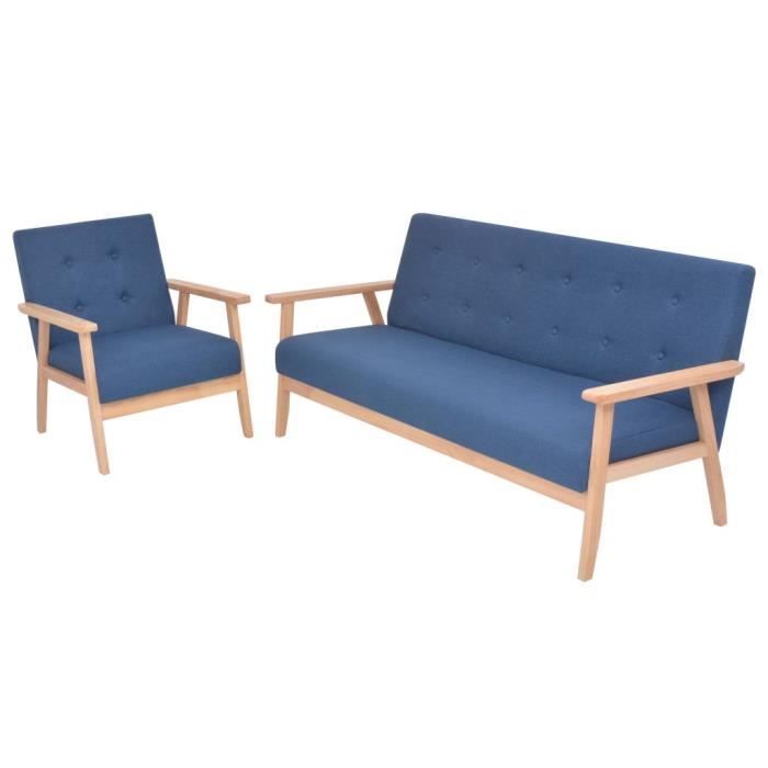 VidaXL Ensemble de canapé 2 pcs Tissu bleu