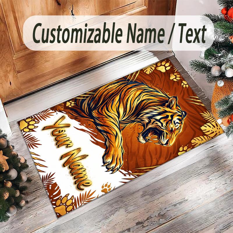 Lion Tiger Theme Crystal Velvet Rug Personalized Custom Name Text Soft Floor Mat Home Decor