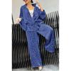 Completo Due Pezzi da Donna in Velluto con Stampa Leopardo Giacca con Zip e Pantaloni a Gamba Larga Tuta