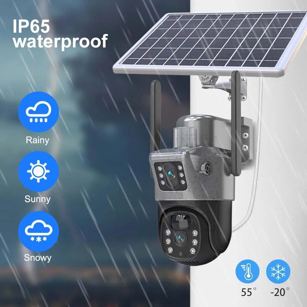 4K 8MP WiFi kamera słoneczna podwójny obiektyw podwójny ekran CCTV Camaras PIR wykrywanie ludzi noktowizor V380 4G kamery akumulatorowe do nadzoru