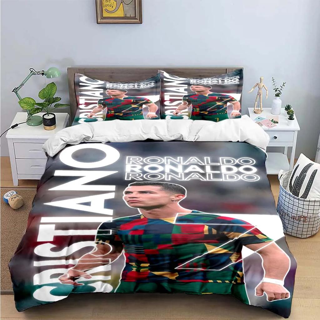 Set de așternuturi de modă cu imprimeu Fotbalist M-Messi R-Ronaldo Huse de pilotă Plapumă Pat Tineri Copii Fete Băieți Cadou de Lux