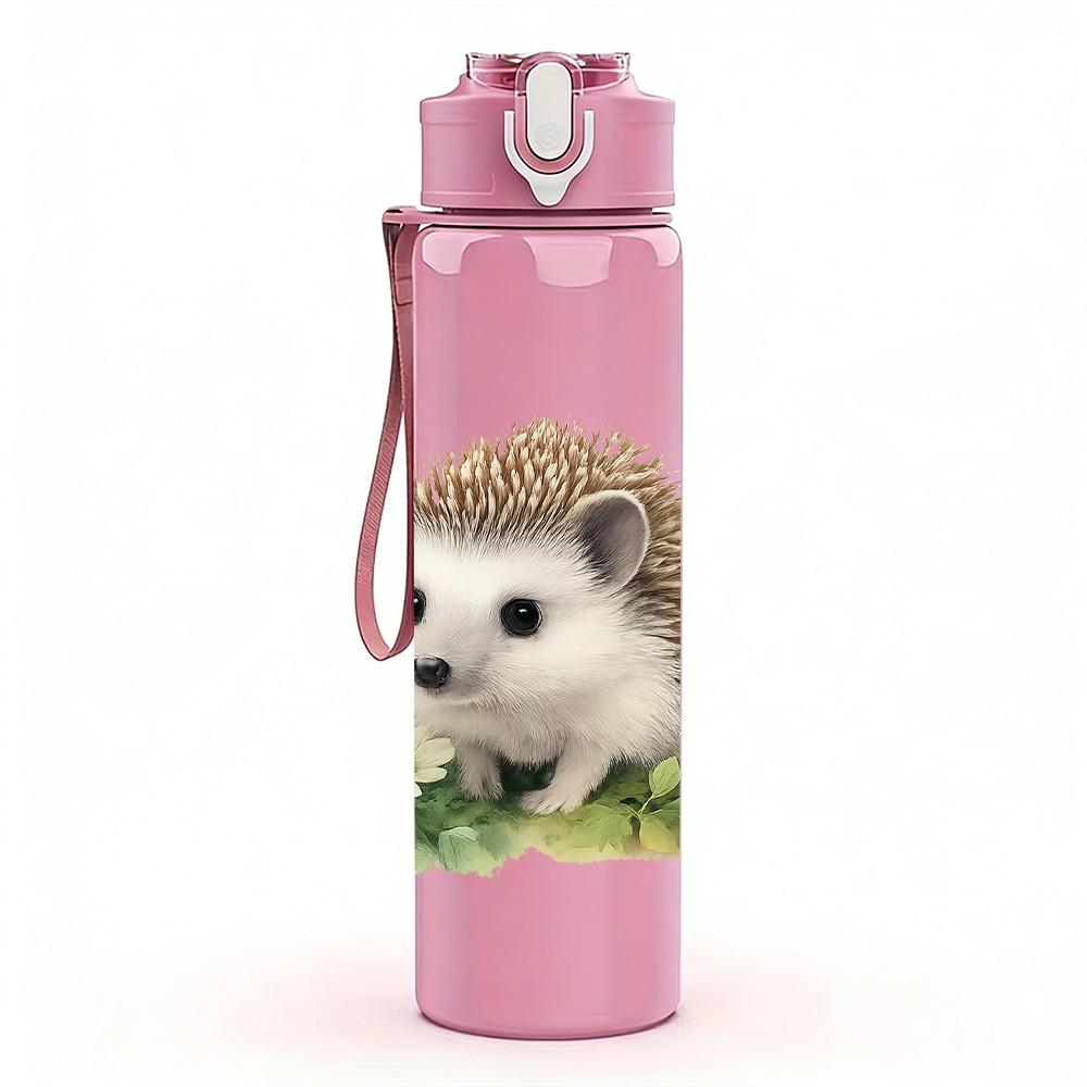 1PC Hedgehog Daisy Flower Animal Print 750ml Color Plastic Sports Water Bottle Leakproof Flip Straw Lid Suitable for Sports Office Home Use