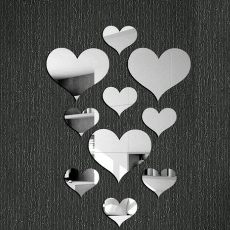 10pcs Love Hearts Mirror Wall Sticker Durable DIY Simple Wall Stickers Decal Removable Paster for Living Room Art Home Decor