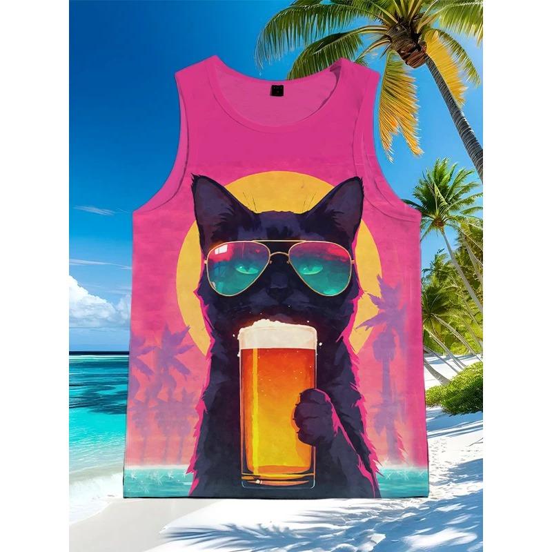 Summer Round Neck Funny Animal Pattern 3D Printed Top Fashionable Casual Sleeveless Women's Tank Tops