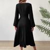 Women's Fashion Casual Solid Color V-neck Twisted Long-sleeve Dress