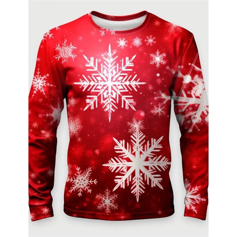 Weihnachten Herren T-Shirt 3D Druck Rentier/Schneemann Grafik Lässiges Langarm Rundhals Shirt Frühling & Herbst Kleidung Grafik