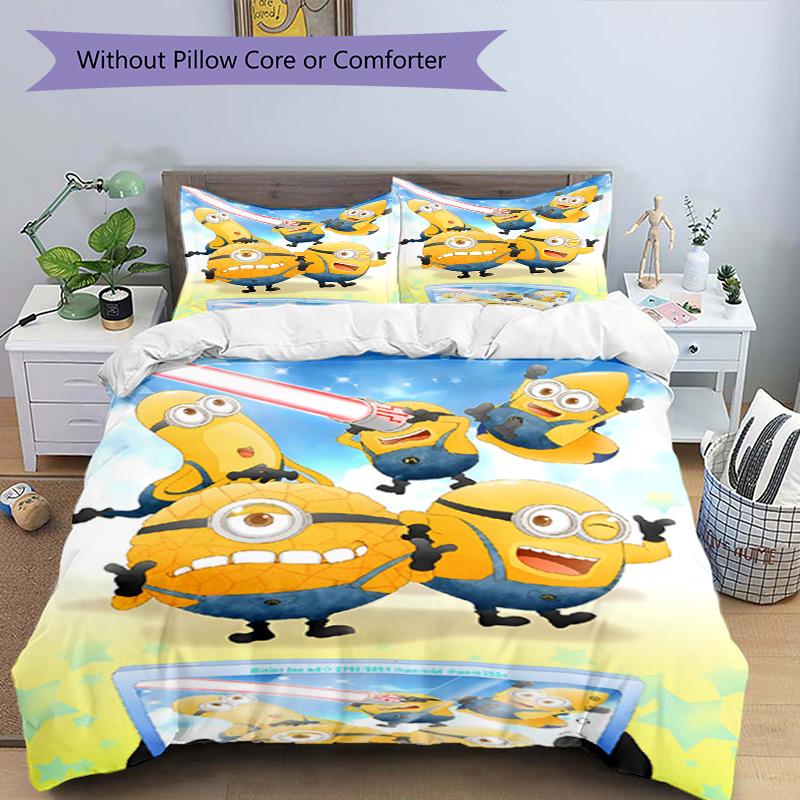 3pcs Duvet Cover Set (1*Duvet Cover + 2*Pillowcase, Without Core), Minions Print Bedding Set, Bedroom Decor, All‑Season, Birthday Gift