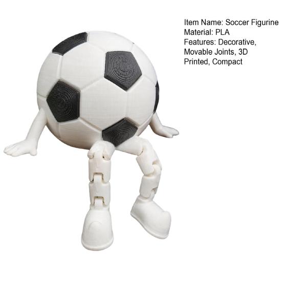 3D Printed Soccer Ball Buddy Figurine with Articulated Legs, Decorative Sports Collectible, Desktop Shelf Decor, White and Black Football Unique Gift