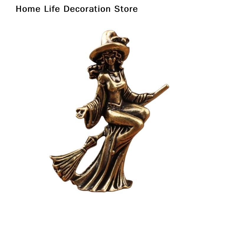 1Pc Retro Brass Broom Moon Witch Ornament Suitable for Home and Office Decoration Halloween Magic Witch Ornament Home Decoration