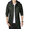 Men's Mid-Length Hooded Jacket - 100% Cotton, Casual Spring/Autumn Trench Coat