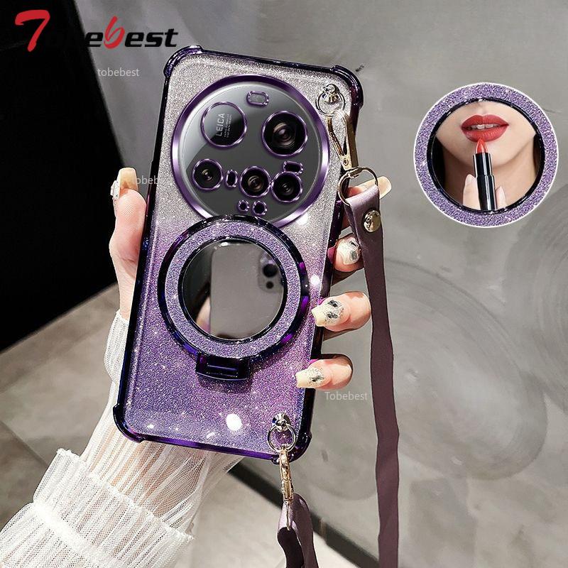 Crossbody Lanyard Shockproof Glitter Plating Magsafe Holder Case For Xiaomi 15 Ultra 14 14T 13 12 Pro Cover