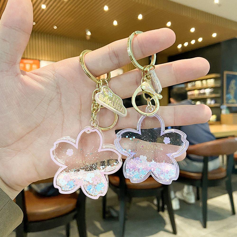 Sakura Keychain Quicksand Into Oil Keyring Liquid Floating Key Ring Cherry Blossom Key Chain