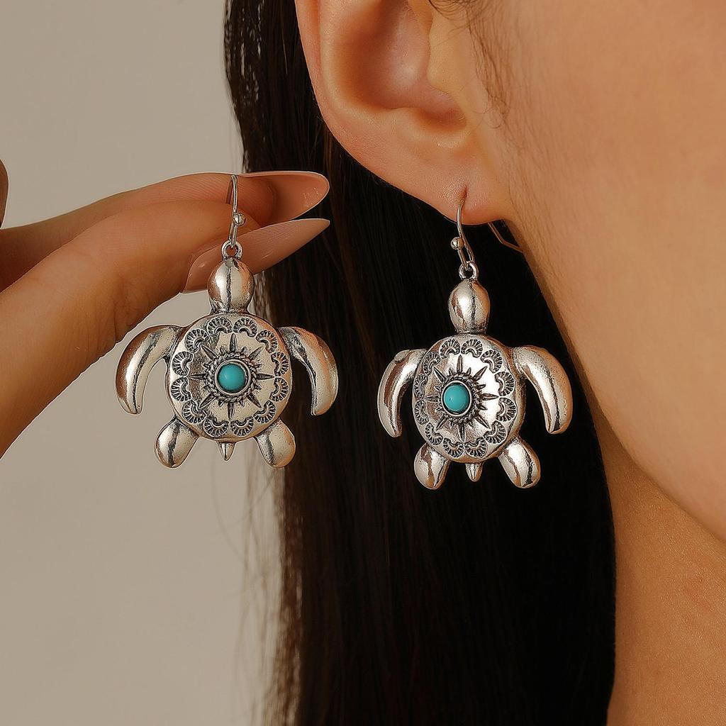 Retro Ethnic Style Ocean Sea Turtle Dolphin Octopus Starfish Flower Earrings For Women