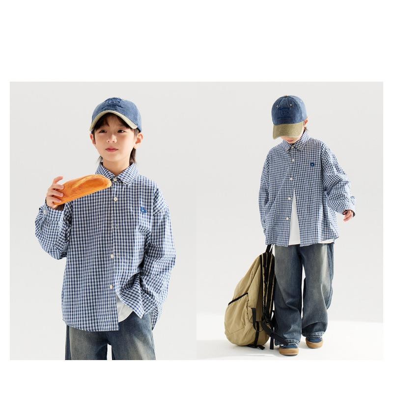 Boy S Long Sleeve Collared Plaid Shirt For Kids