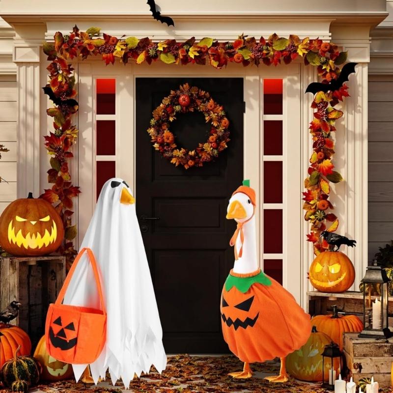 Festival Geese Outfit Weather Resistant Polyester Halloween Attire For Yard Decorations With Pumpkin Pattern