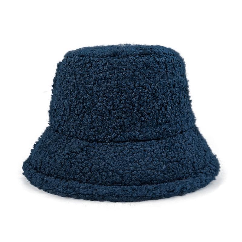 Women's Winter Lambswool Bucket Hat – Japanese Trend, Fleece-Lined, Thick and Solid Color