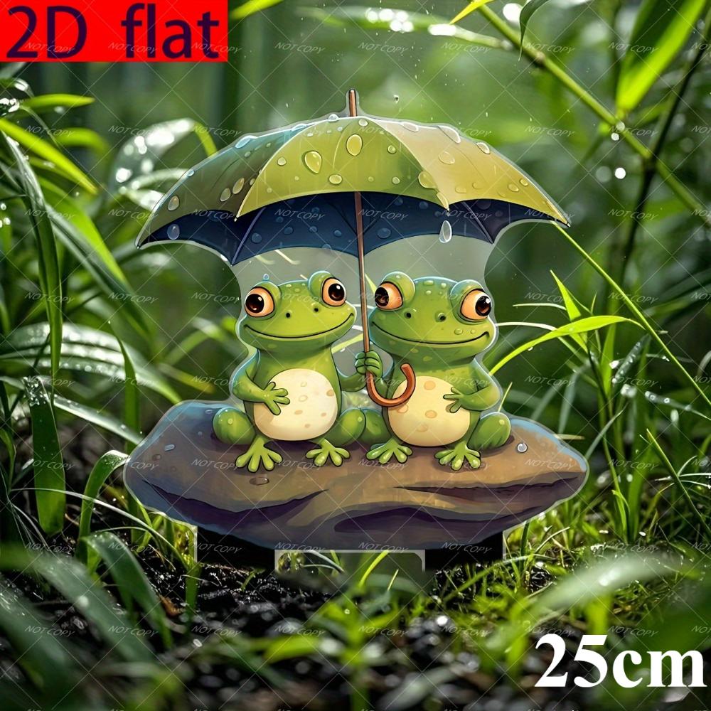 Frog with umbrella, 2D flat, acrylic, garden decoration, floor plugs, suitable for courtyard, potted plants, lawn, Christmas, Halloween