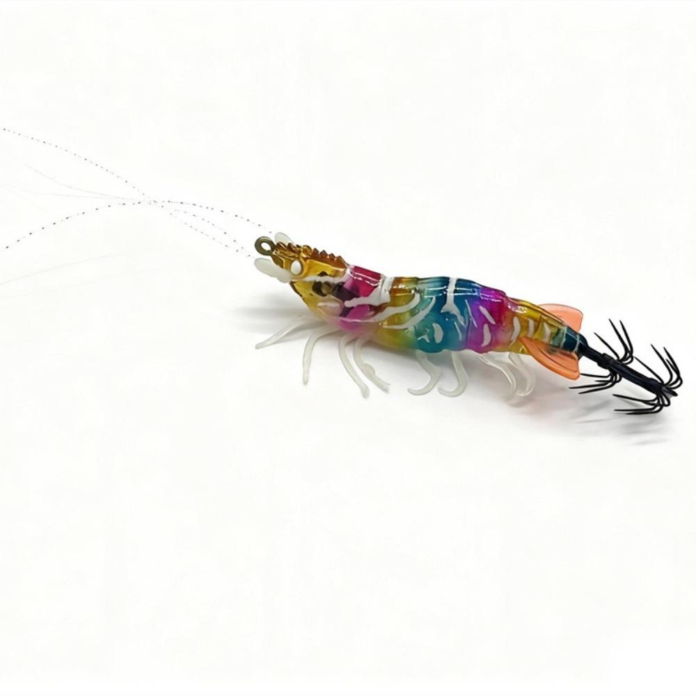 Shrimp 6.6g 80mm Squid Jig Luminous Horizontal Artificial Calamar Webfoot Wood Shrimp Octopus Bait Sea Fishing