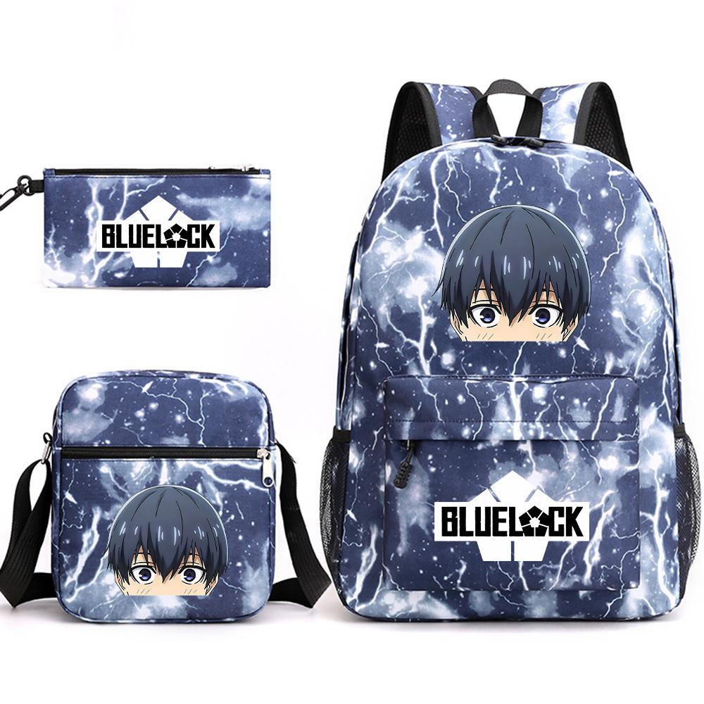 3 Piece School Backpack Set for Students Large Capacity Oxford Cloth Schoolbag with Shoulder Strap and Pencil Case