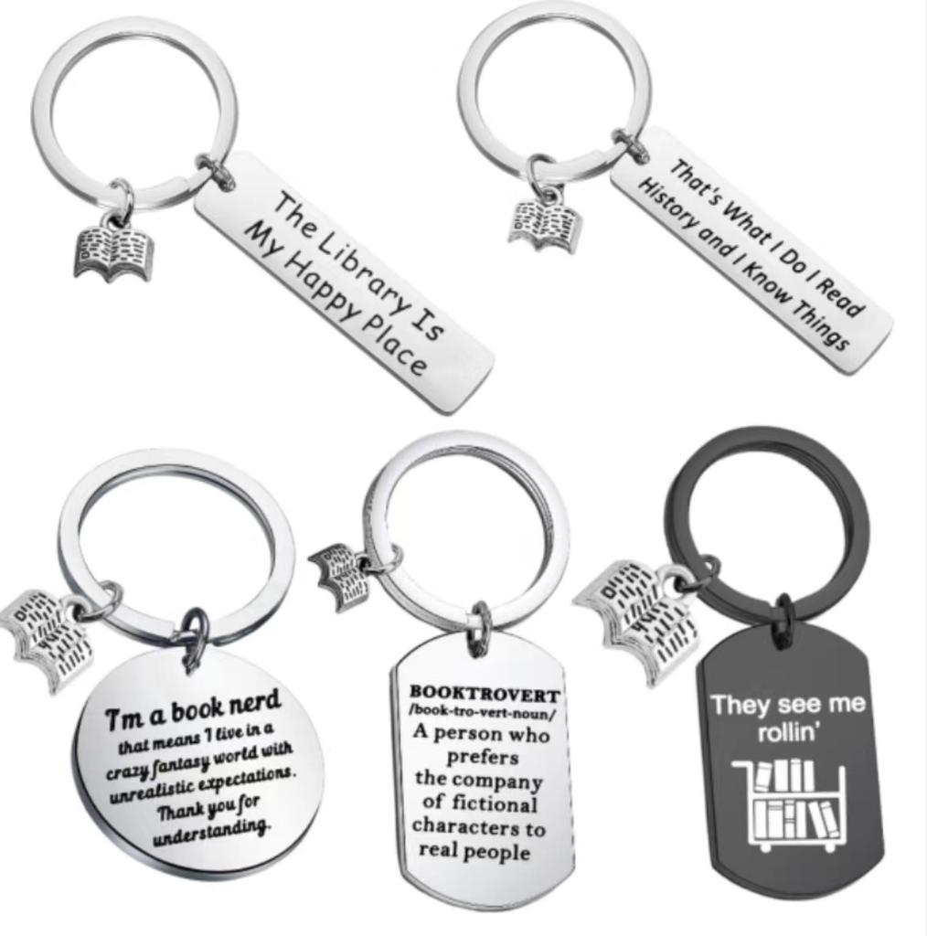 Reading Book Stainless Steel Keychain Book Lover Design Fashion Student Bag Pendant Practical Learning Gift