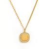 Fenny 18K PVD Plated Waterproof&No Fade Fashion Zircon Pave Rose Square Pendant Stainless Steel Necklace for Women