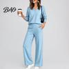 Women Gym Clothing Sweatshirt Pants 2-Piece Set, V-Neck Long Sleeve Top & Wide Lounge Sets Leg Trousers with Elastic Waist, Solid Color Matching